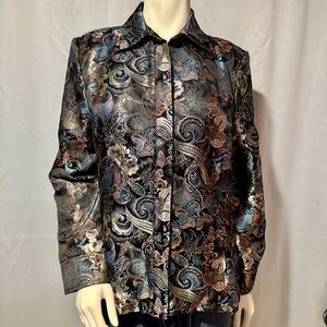 Black Satin Asian Style Blazer Jacket Size Medium